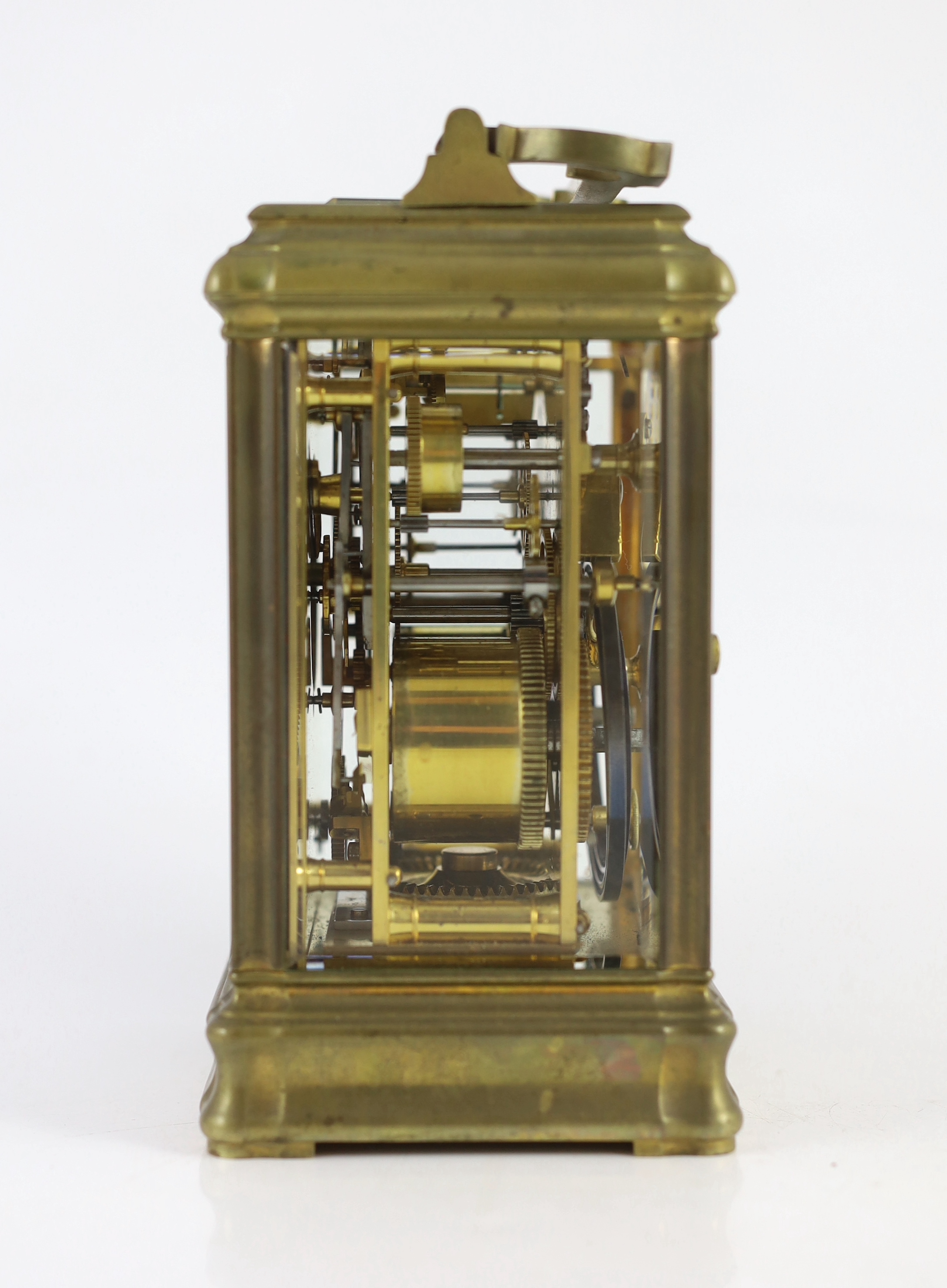 Le Roy & Fils, New Bond Street and Palais Royal. A late 19th century hour repeating carriage alarum clock with patent bottom winding